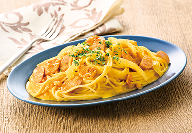 かぼちゃとウインナーのパスタ